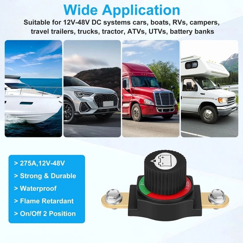 Side Post Battery Disconnect Switch Isolator CutOff For Automotive 1