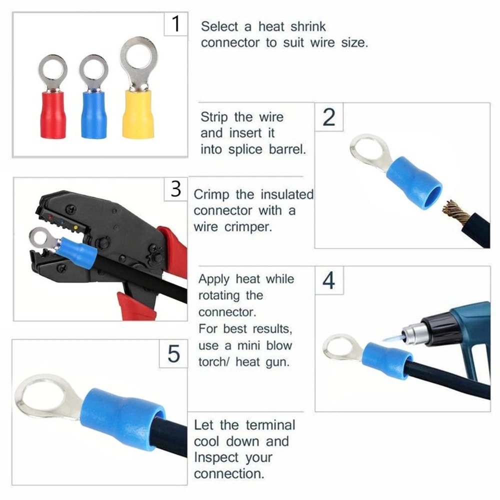 Insulated Electrical Wire Connector Crimp Kit Spade Ring Butt Terminals For DIY Vehicle Wiring 3