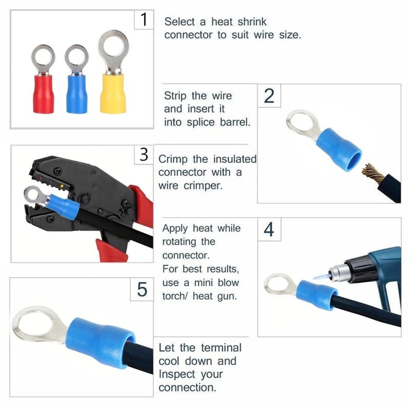 Insulated Electrical Wire Connector Crimp Kit Spade Ring Butt Terminals For DIY Vehicle Wiring 3