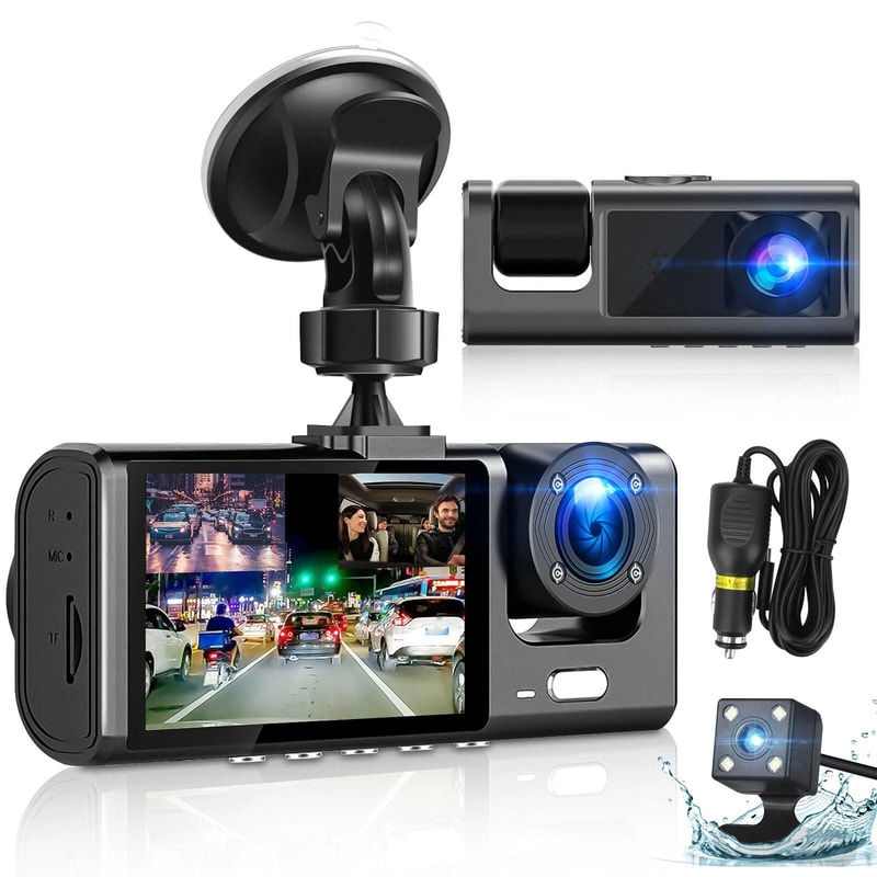 Car DVR Dash Cam With Front Inside And Rear Camera Video Recorder 4