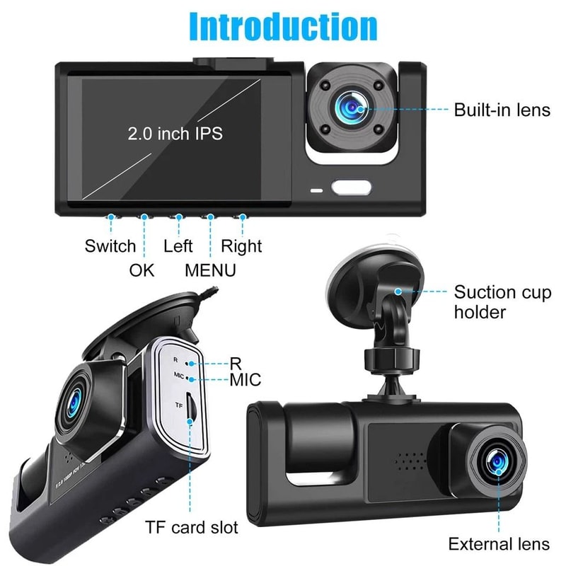 Car DVR Dash Cam With Front Inside And Rear Camera Video Recorder 1