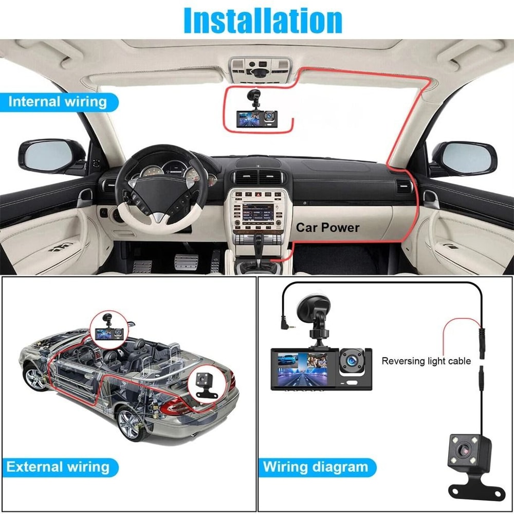 Car DVR Dash Cam With Front Inside And Rear Camera Video Recorder 3
