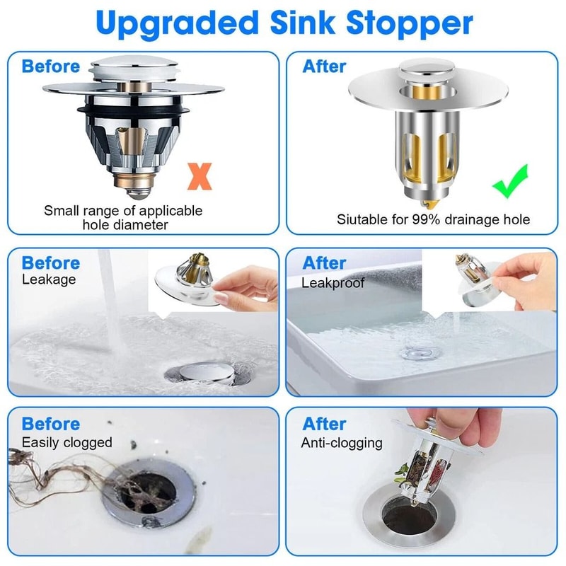 Universal Bathroom Sink Stopper Pop Up Drain Plug Easy Install Anti Rust Drain Filter 1