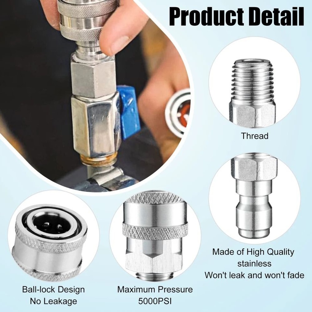 Stainless Steel Pressure Washer Quick Connect Adapter Set 4