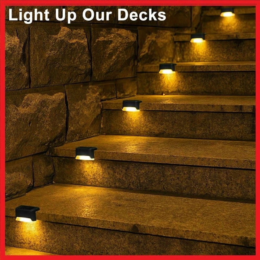 Solar Deck Lights For Outdoor Spaces Waterproof LED Stairs Fence Lighting Set 4