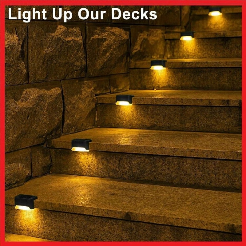 Solar Deck Lights For Outdoor Spaces Waterproof LED Stairs Fence Lighting Set 4