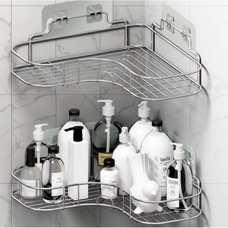 Stainless Steel Corner Shower Caddy Bathroom Corner Shelf Adhesive Shower Storage Organizer 0