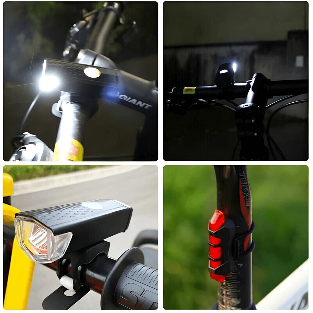 USB Rechargeable LED Bicycle Headlight Rear Light Set Waterproof Cycling Lamp 5