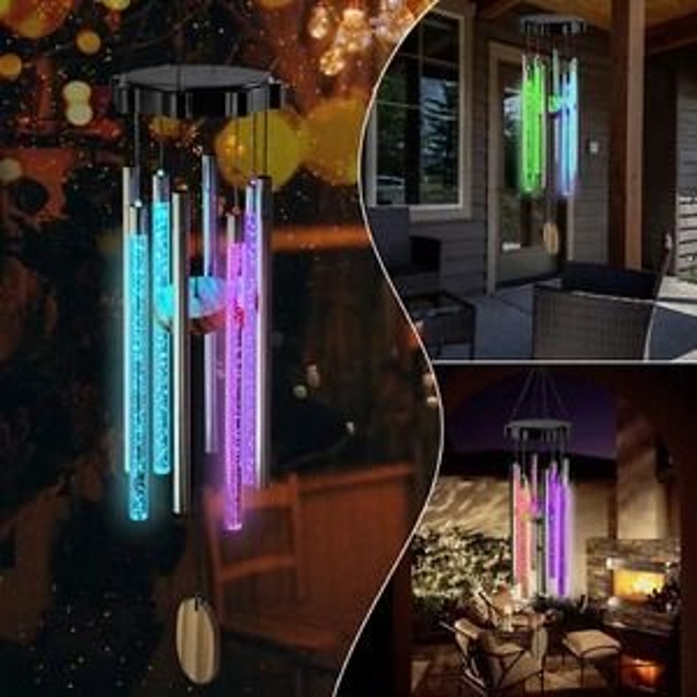 Color Changing Solar Wind Chimes With LED Lights Large Deep Tone Resonant Bell Tubes For Outdoor De 1