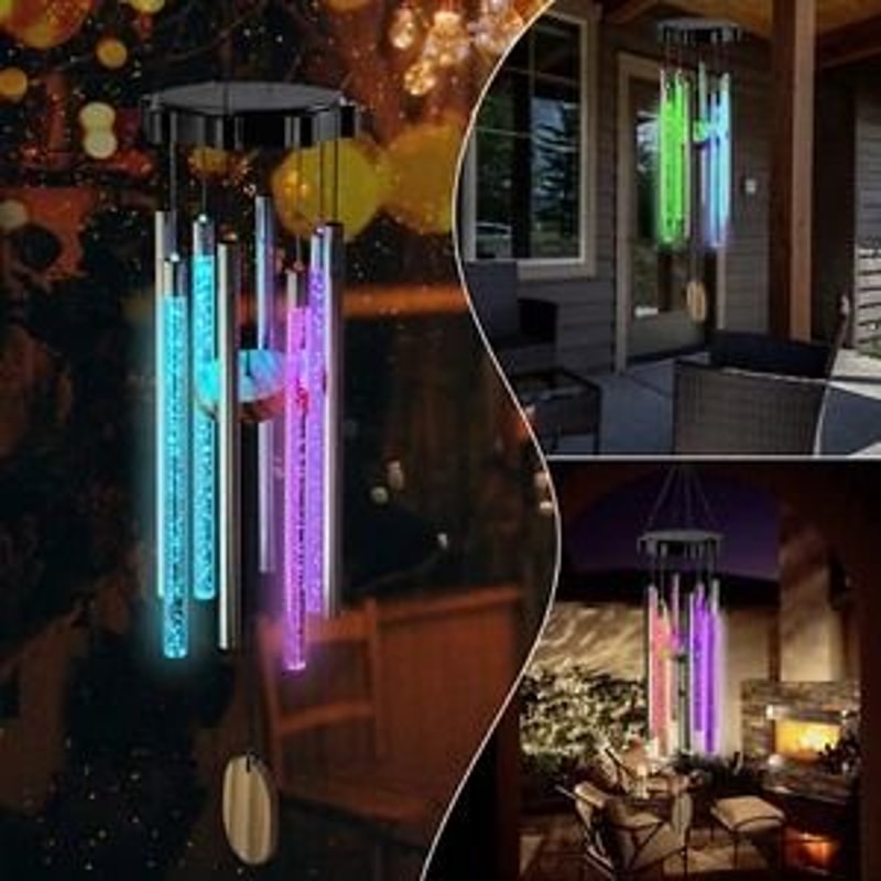 Color Changing Solar Wind Chimes With LED Lights Large Deep Tone Resonant Bell Tubes For Outdoor De 1