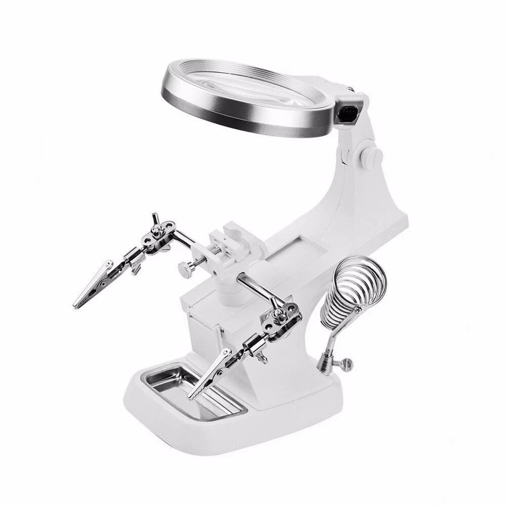 Precision Soldering Magnifier Stand Adjustable Helping Hands Bench Tool With LED 7