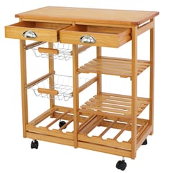 rolling kitchen island cart with drawer and wine rack solid wood storage trolley on wheels