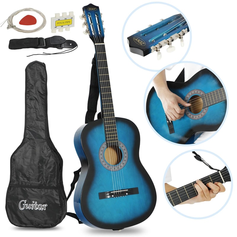 Beginner Acoustic Guitar Starter Kit With Case Tuner Strap Picks And Strings 7