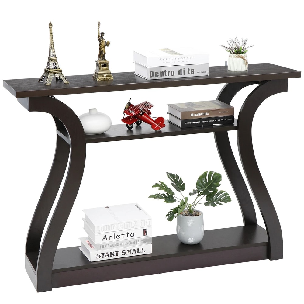 Modern Industrial Console Table Narrow Entryway Sofa Table With Storage Shelf 0