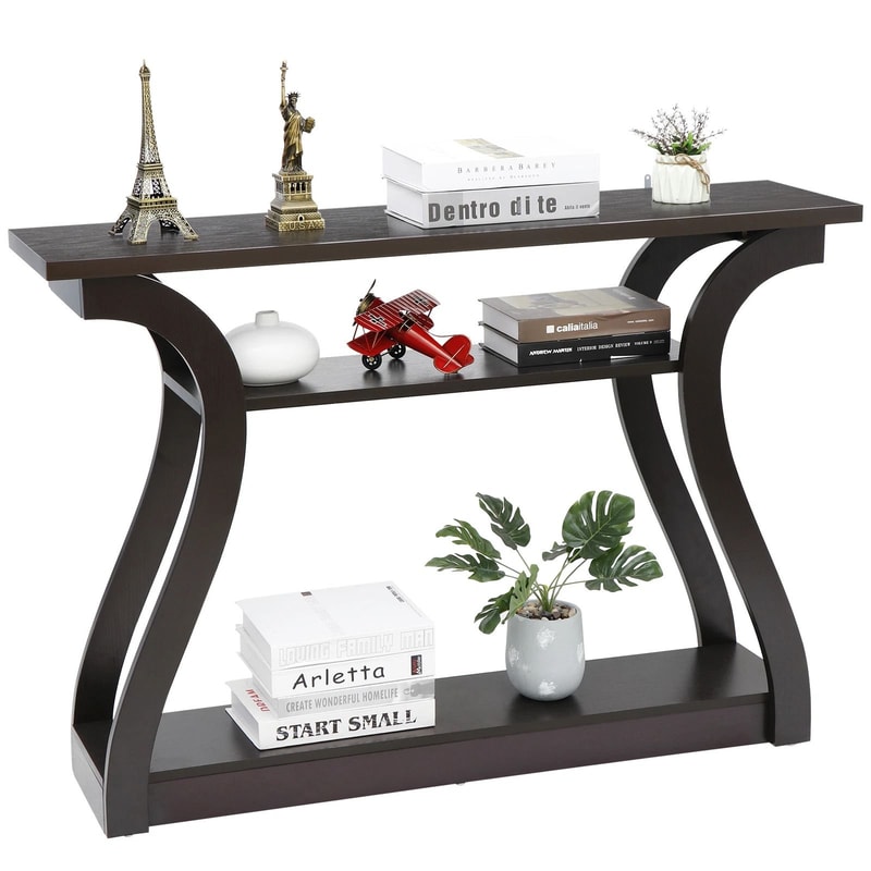 Modern Industrial Console Table Narrow Entryway Sofa Table With Storage Shelf 0
