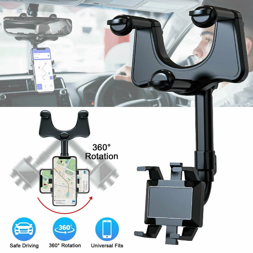 Universal Rearview Mirror Phone Holder Rotatable Retractable Car Mount 3