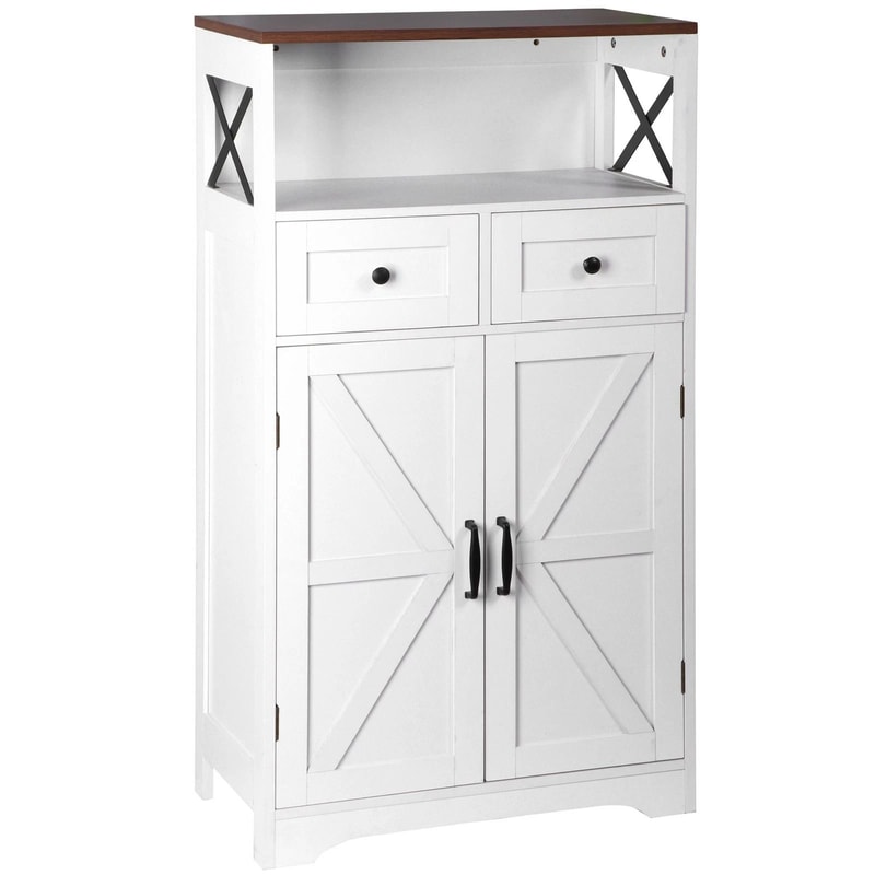 Farmhouse Storage Cabinet With Doors And Drawer Freestanding Wood Organizer For Bathroom Kitchen 0