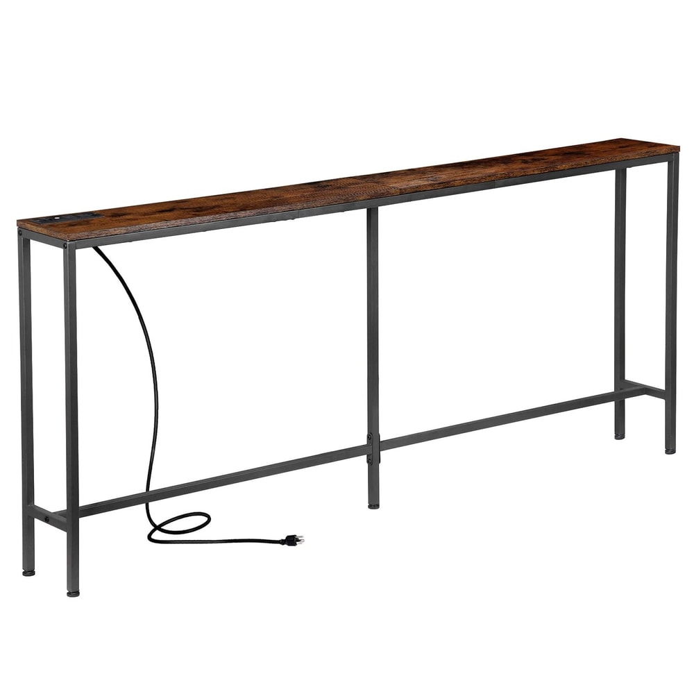 Slim Industrial Console Table With Power Outlet USB Ports Narrow Sofa Table For Entryway Storage 0