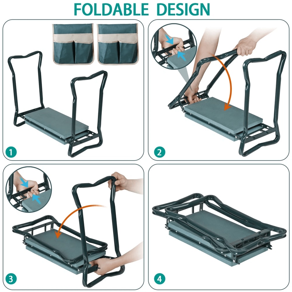 Heavy Duty Foldable Garden Kneeler And Seat With Tool Pouches Ergonomic Gardening Stool Bench 10