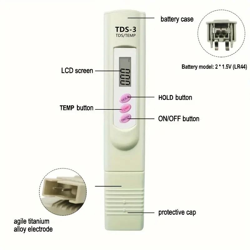Handheld TDS Water Quality Meter Digital LCD Tester For Hardness Purity 09990 PPM 4
