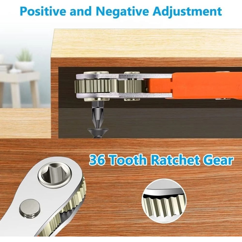 Compact Right Angle Ratcheting Screwdriver With Hex Drive Bit Set 4