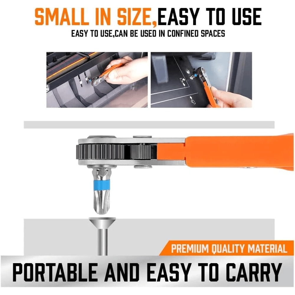Compact Right Angle Ratcheting Screwdriver With Hex Drive Bit Set 7
