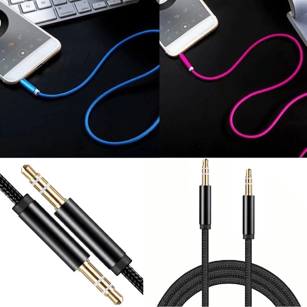 Braided Male To Male Audio AUX Cable For PC IPhone IPod Car Use 2
