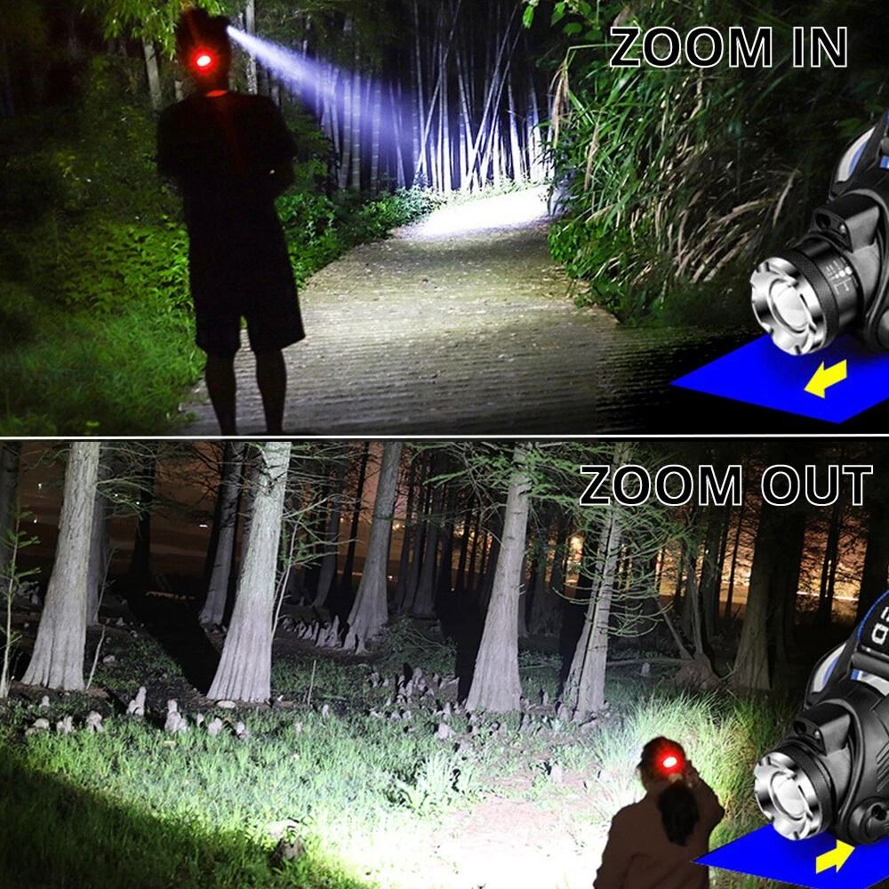 Rechargeable LED Headlamp With Zoom Focus Waterproof Head Torch 7