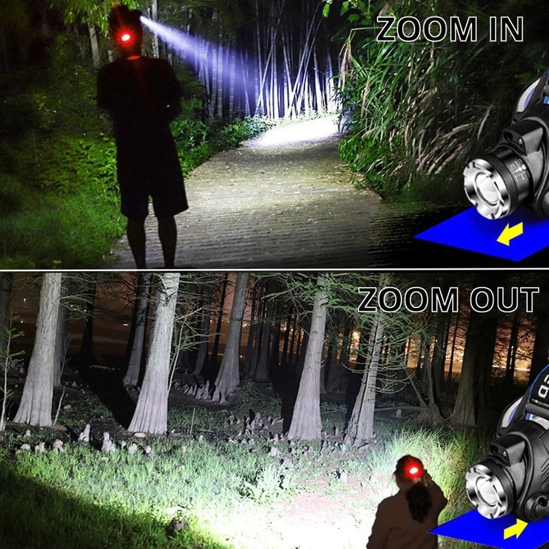 Rechargeable LED Headlamp With Zoom Focus Waterproof Head Torch 7