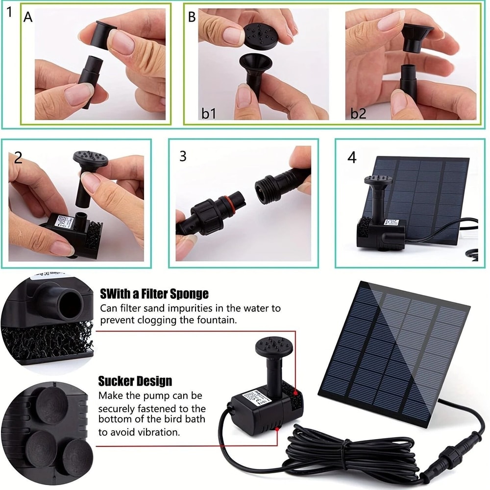 Solar Bird Bath Fountain Pump With 6 Nozzles For Pond And Garden Decor 4