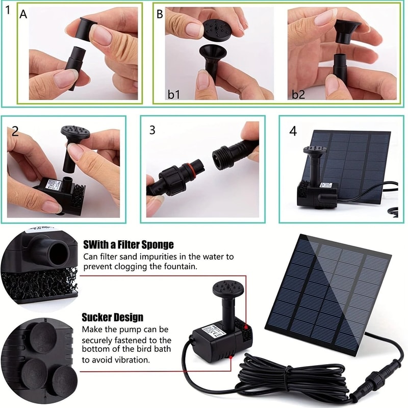 Solar Bird Bath Fountain Pump With 6 Nozzles For Pond And Garden Decor 4