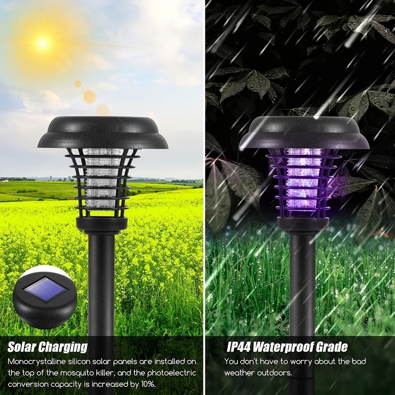 Solar Outdoor Mosquito Zapper Lamp Quiet Bug Trap For Patio Garden Camping 2