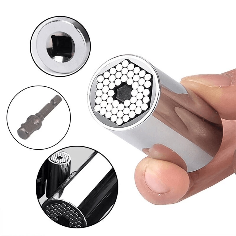 Universal Socket Wrench With Power Drill Adapter Grip Socket Set 1