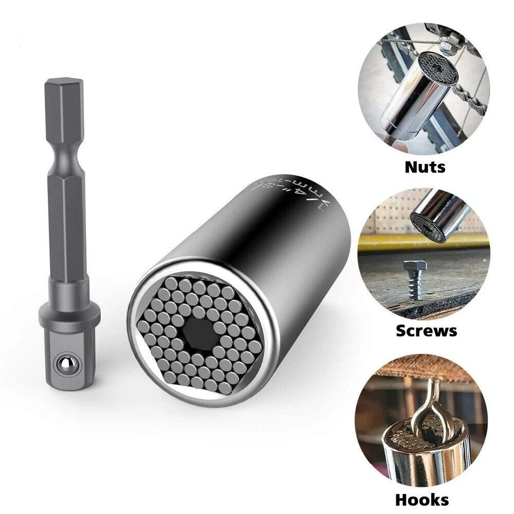 Universal Socket Wrench With Power Drill Adapter Grip Socket Set 0
