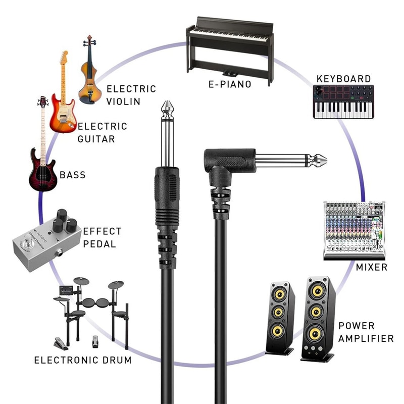 2Pack 10ft Guitar Cable Right Angle Instrument Cable Durable Amp Patch Cord 2
