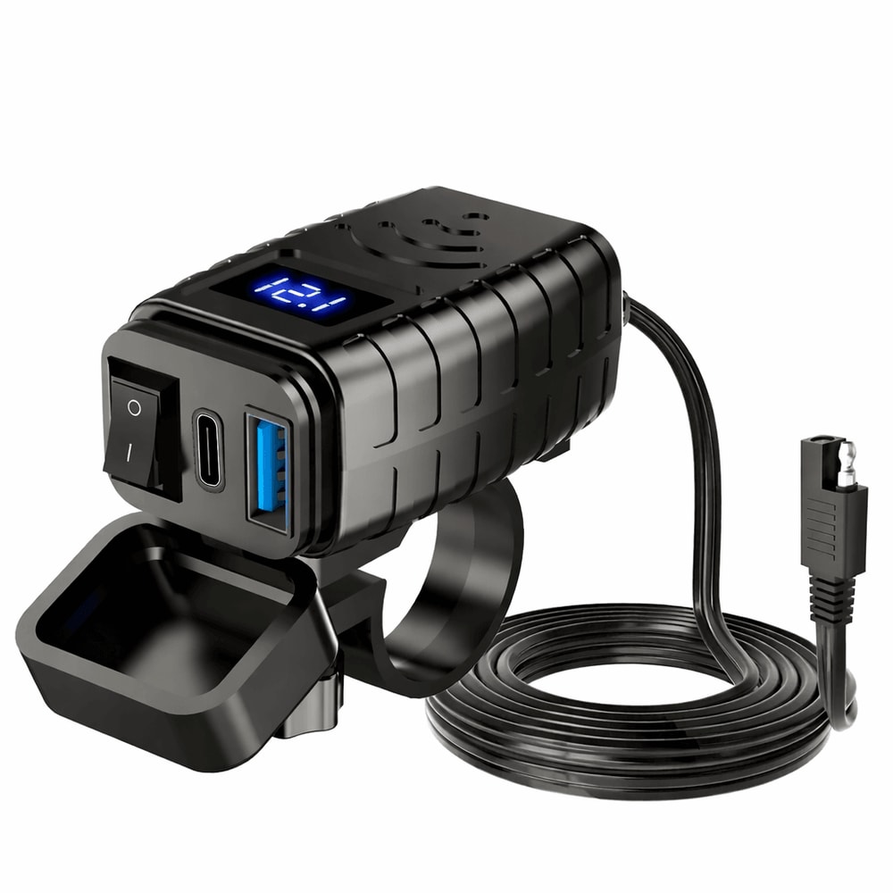 Waterproof Motorcycle USB Charger With Dual Fast Charging Ports And LED Voltmeter 0