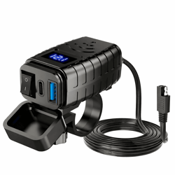 waterproof motorcycle usb charger with dual fast charging ports and led voltmeter
