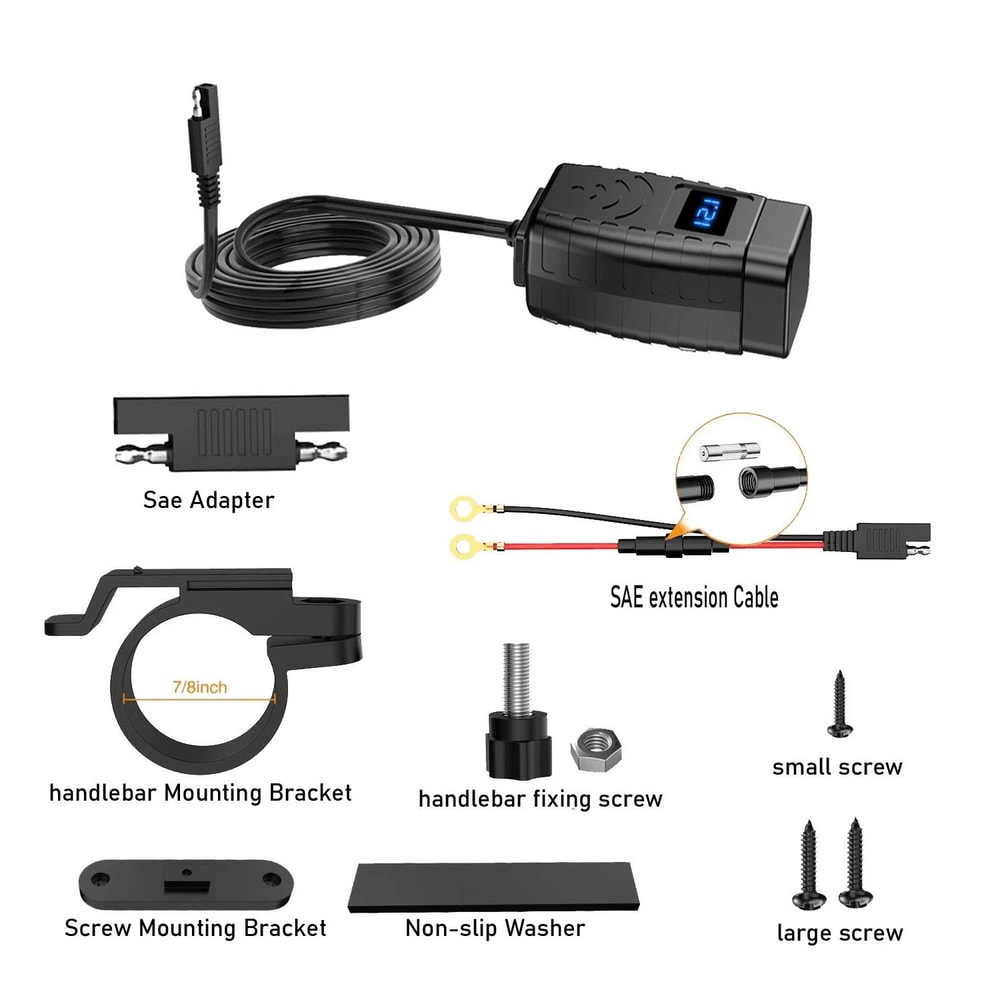 Waterproof Motorcycle USB Charger With Dual Fast Charging Ports And LED Voltmeter 2