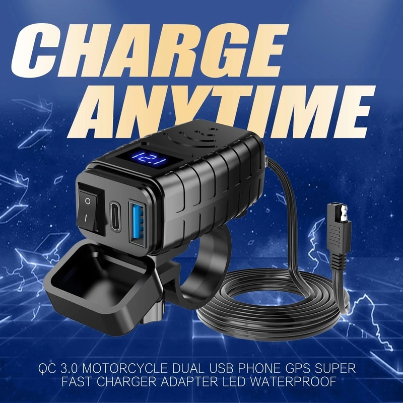 Waterproof Motorcycle USB Charger With Dual Fast Charging Ports And LED Voltmeter 3
