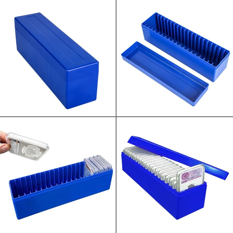 Blue Coin Slab Storage Box For PCGS NGC Holders Durable ABS Case 1