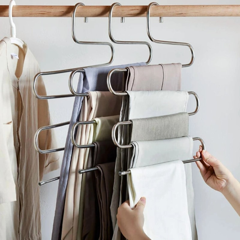 Space Saving Pants Hanger Stainless Steel Trouser Organizer 1
