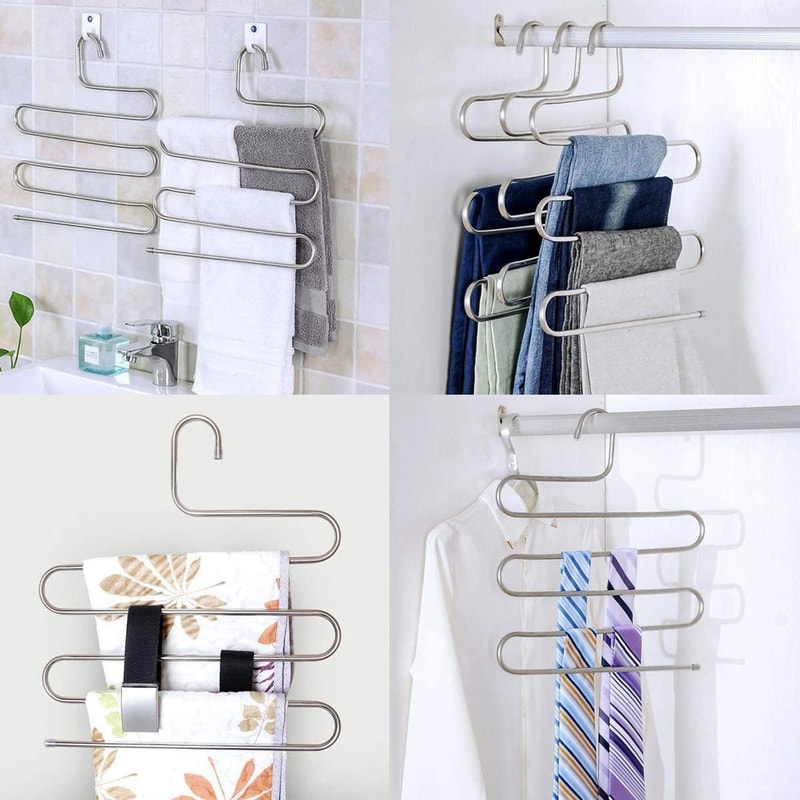 Space Saving Pants Hanger Stainless Steel Trouser Organizer 2