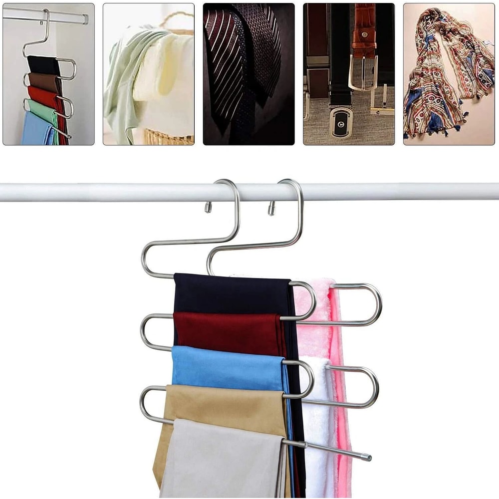 Space Saving Pants Hanger Stainless Steel Trouser Organizer 3