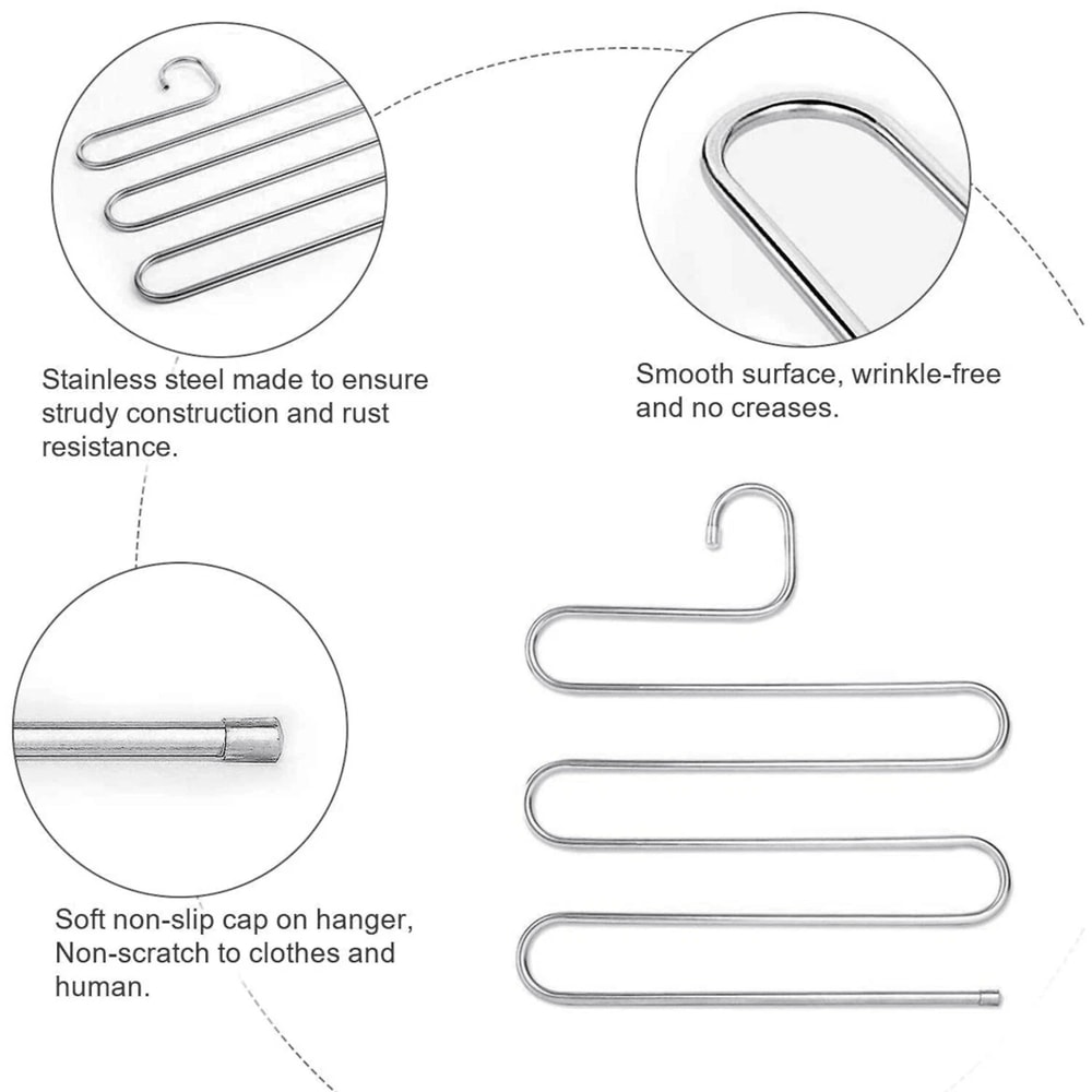 Space Saving Pants Hanger Stainless Steel Trouser Organizer 6