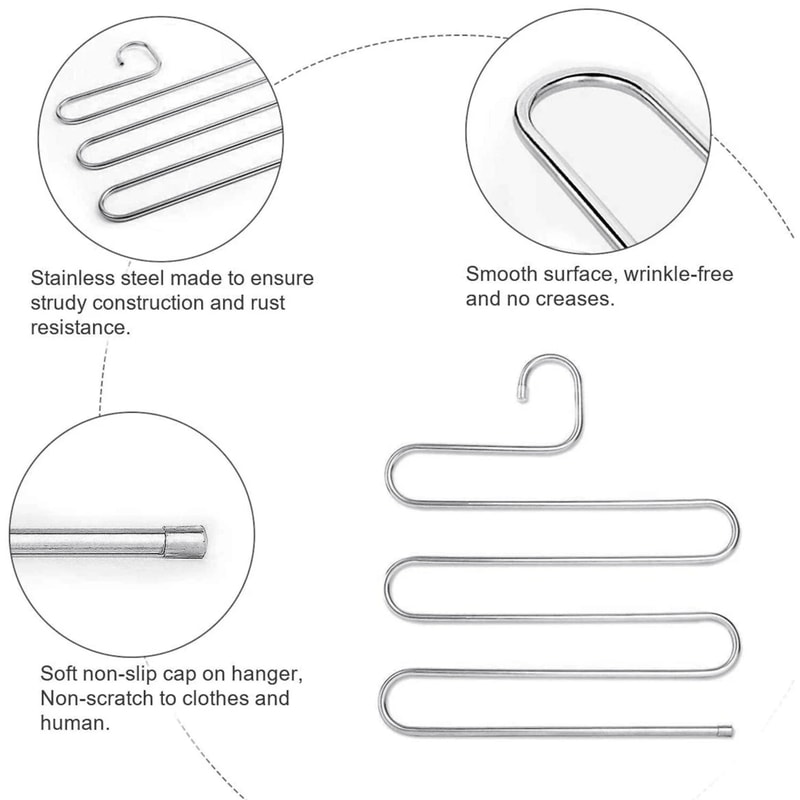 Space Saving Pants Hanger Stainless Steel Trouser Organizer 6