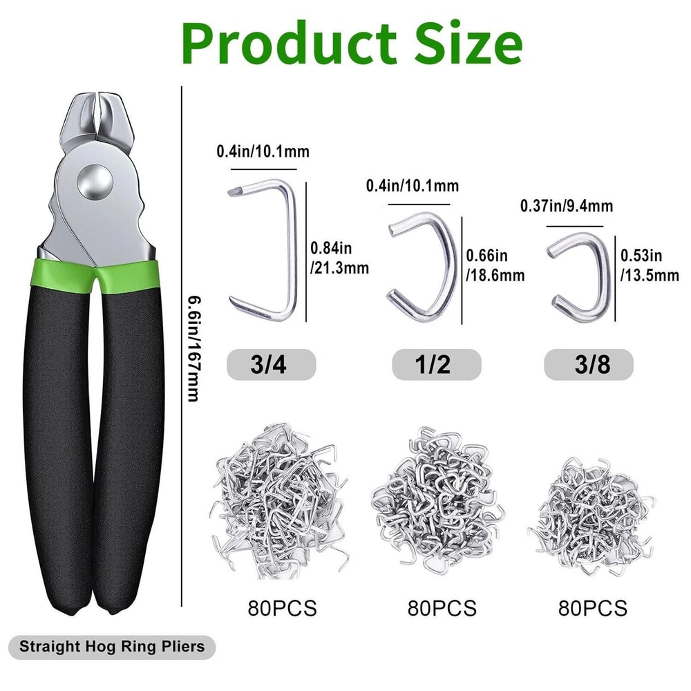 Heavy Duty Hog Ring Pliers Kit With Rings For Upholstery Repair Seat Cover Installation 1
