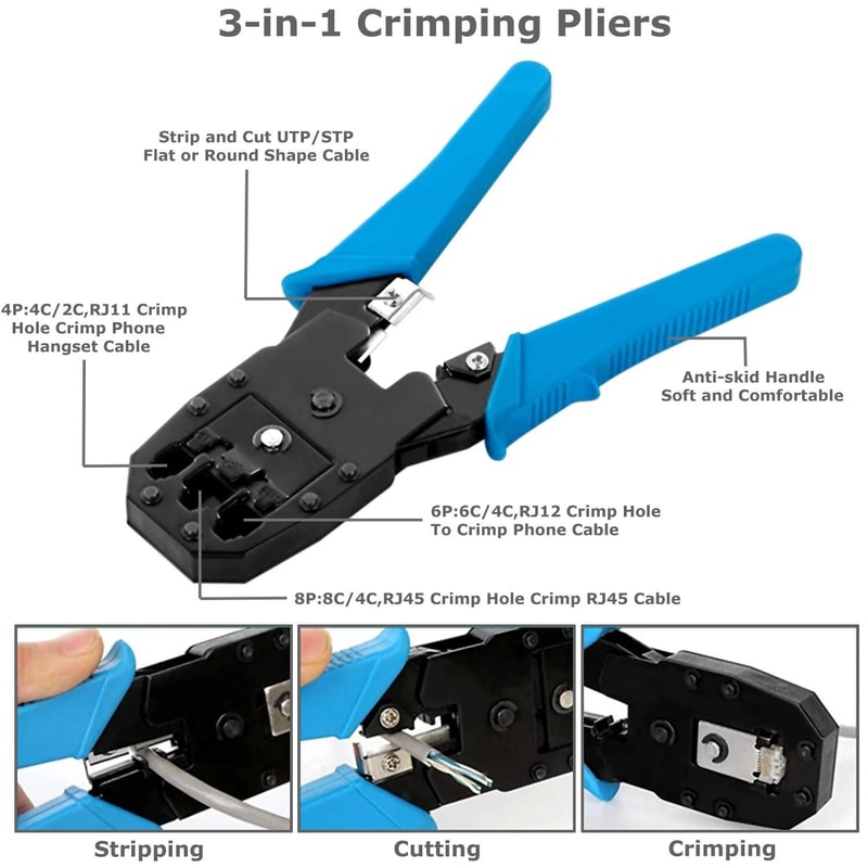 Crimp Tool Kit With Network Cable Tester And Cable Stripper 7
