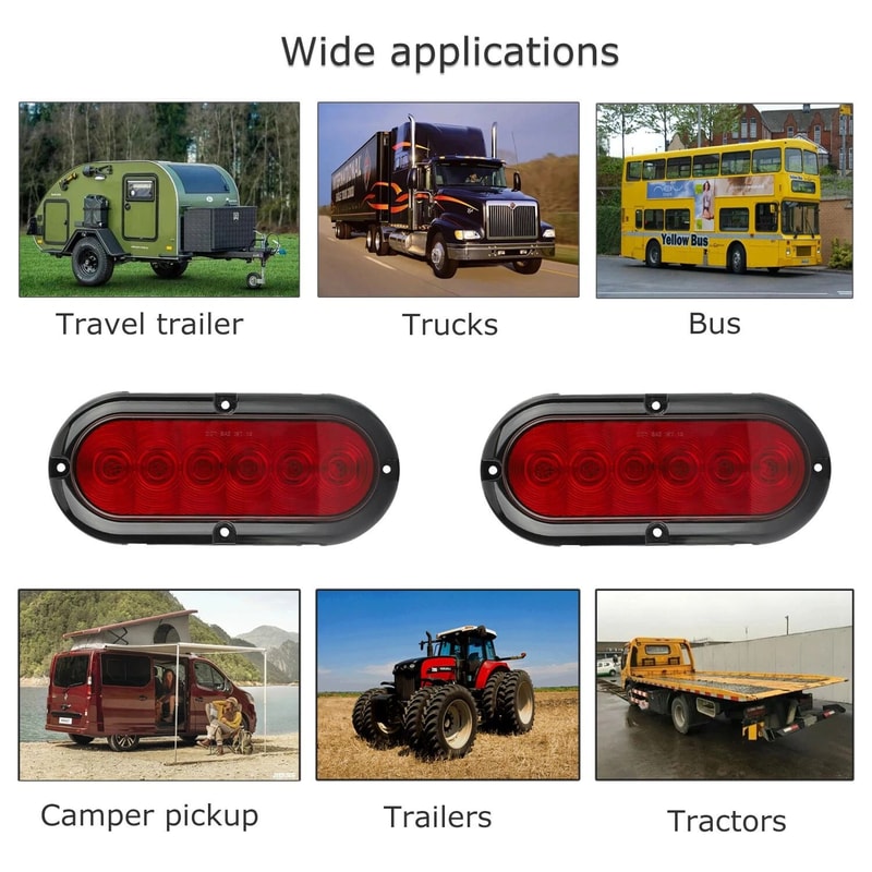 Oval LED Trailer Tail Lights Waterproof Red Stop Turn Brake Lights 2