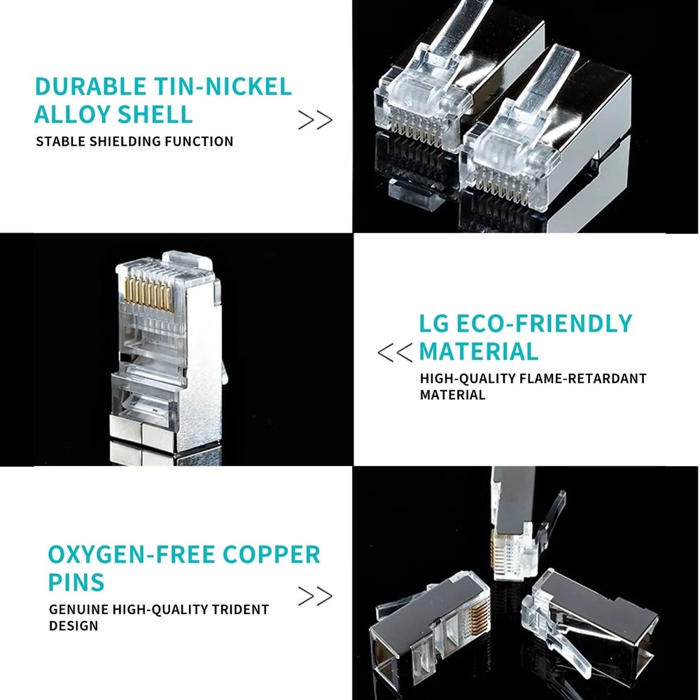 100pcs Shielded CAT6 RJ45 Plug 8P8C Gold Plated Ethernet Cable Connectors 3