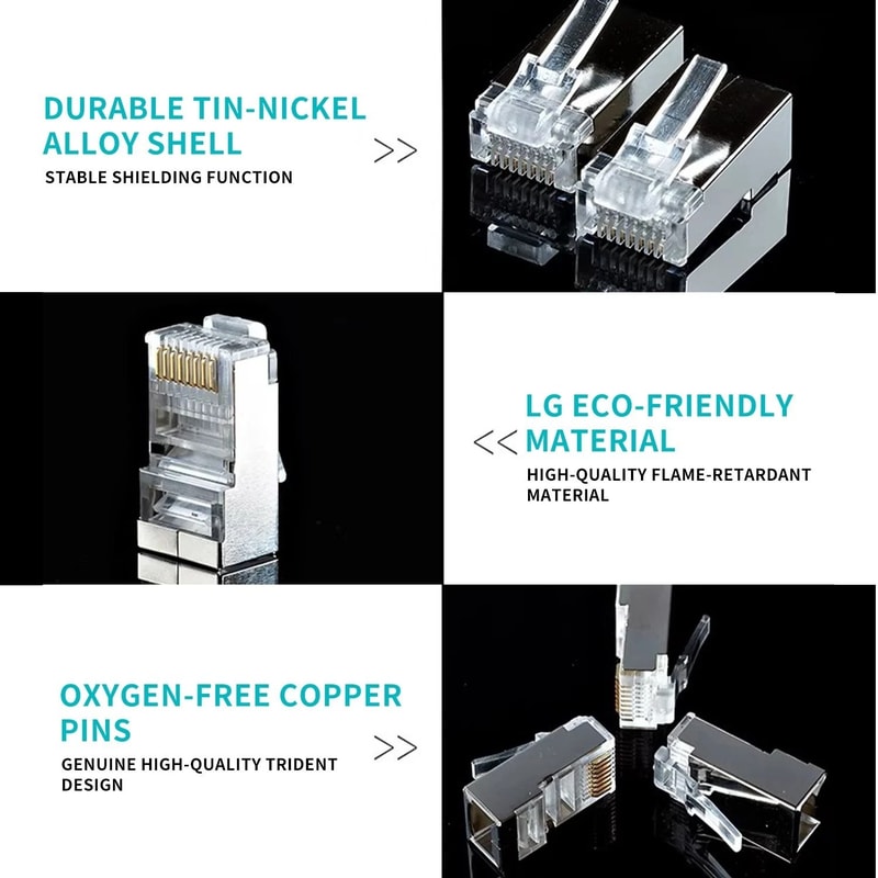 100pcs Shielded CAT6 RJ45 Plug 8P8C Gold Plated Ethernet Cable Connectors 3